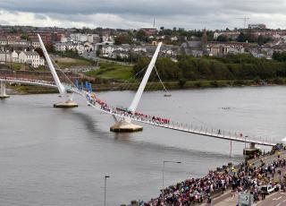 The Peace Bridge which connects the Waterside to the heart of Derry city
