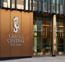 Grand Central Hotel Belfast entrance with welcoming modern design.