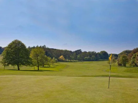 Lush green golf course under a clear blue sky at Hastings Hotels.